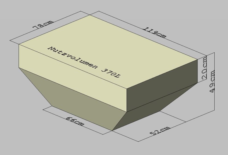 Nutzvolumen im Bega Heubedampfer XL-Cross – 78 × 119 cm Fläche, 49 cm Tiefe
